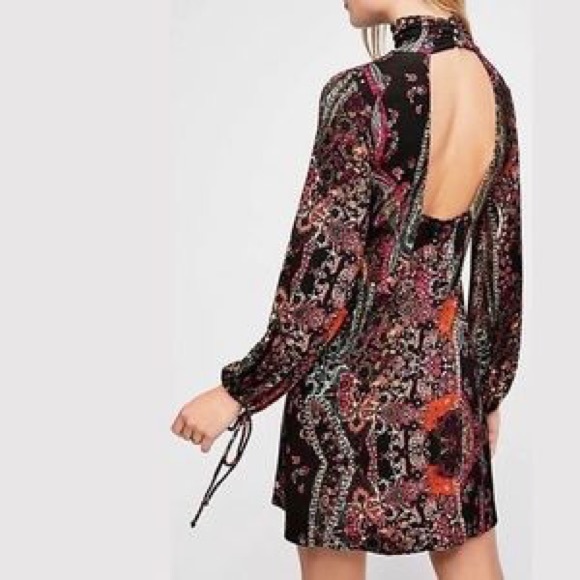 Free People NWT Mock Neck Paisley Mini Dress, Med - Picture 9 of 12